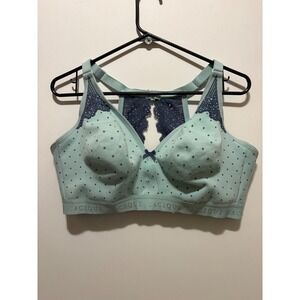 Cacique Unlined Wirefree Racerback Bralette Lace Polka Dot Cotton Bra